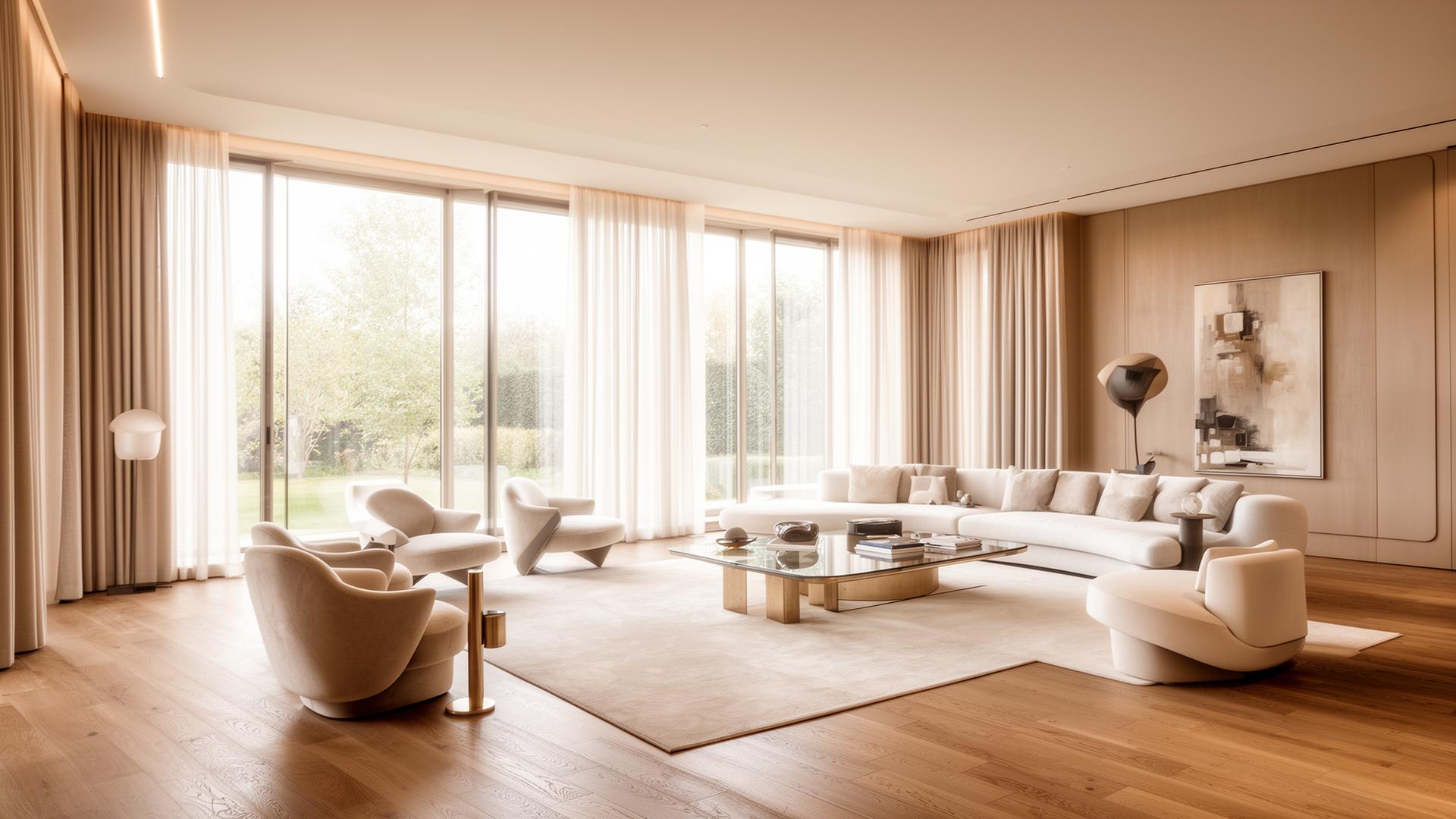 Luxury property interior with floor-to-ceiling windows
